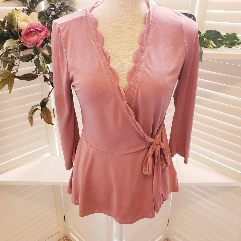ERI + ALI PINK WRAP BLOUSE WITH RUFFLE SIZE SMALL